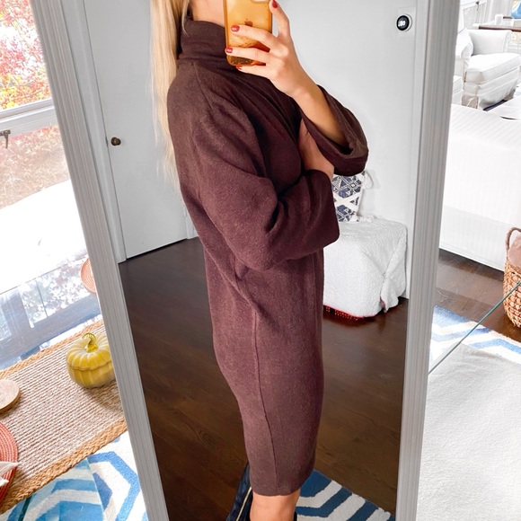 🤎 LILA KASS BROWN WOOL BLEND TURTLENECK LONG SLEEVE LOOSE FIT DRESS! - Picture 3 of 13